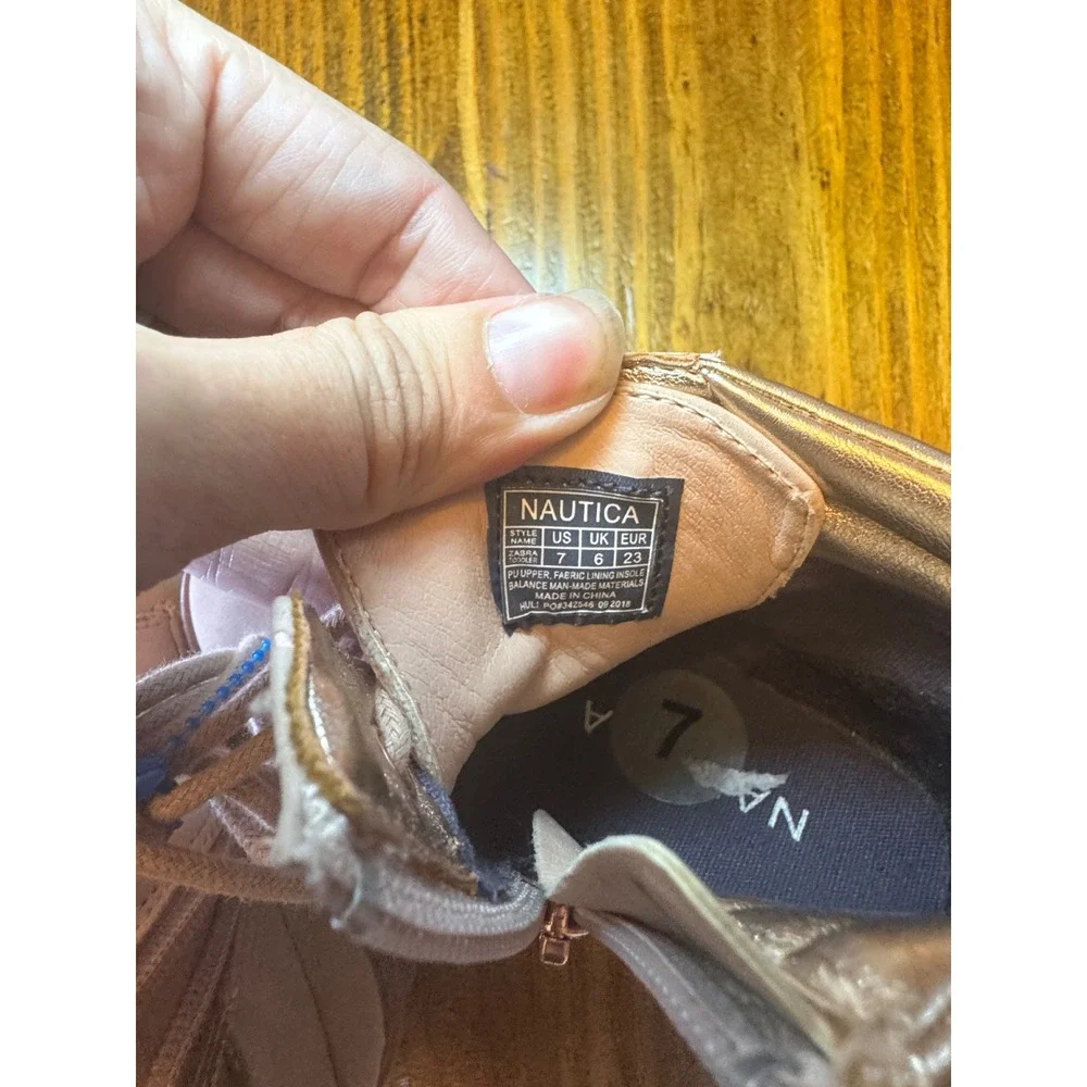 Nautica Zabra Toddler Girls Blush Pink Gold Metallic Combat Boots Size 7